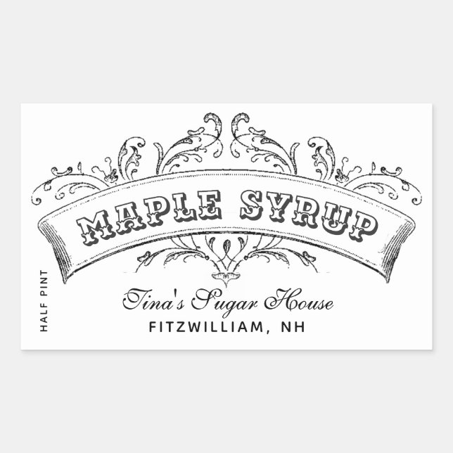Editable Maple Syrup Label Old Fashioned Scroll (Front)