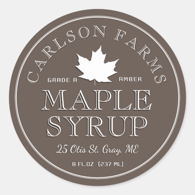 Editable Maple Syrup White Maple Leaf Label (Front)