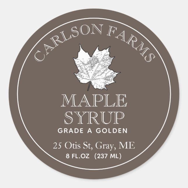Editable Maple Syrup White Maple Leaf Label (Front)
