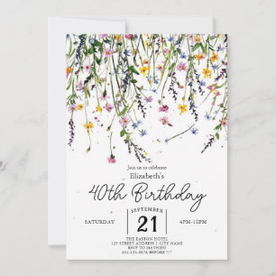 Editable Meadow Wildflowers 40th birthday Invitation