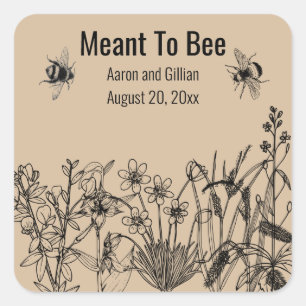 Editable Meant to Bee Honey Wedding Favours Square Square Sticker