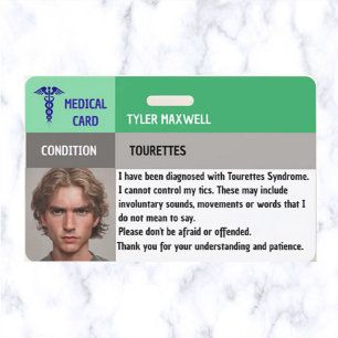Editable Medical Alert Tourettes Syndrome ID Badge