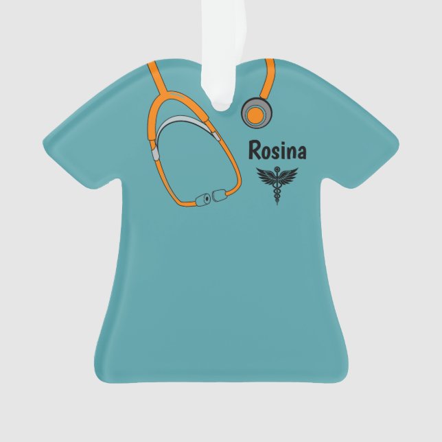 Editable Medical Scrubs Caduceus Name Christmas Ornament (Front)