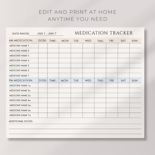 Editable Medication Tracker Printable Downloadable Poster (Creator Uploaded)