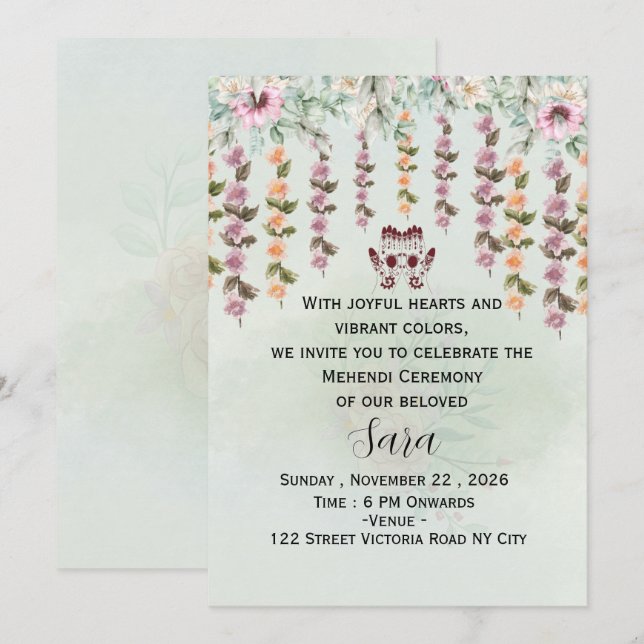 Editable Mehndi Ceremony Invitation (Front/Back)