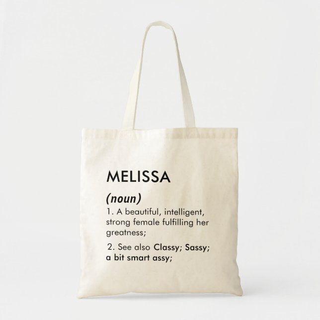 Editable Melissa name definition, custom name Tote Bag (Front)