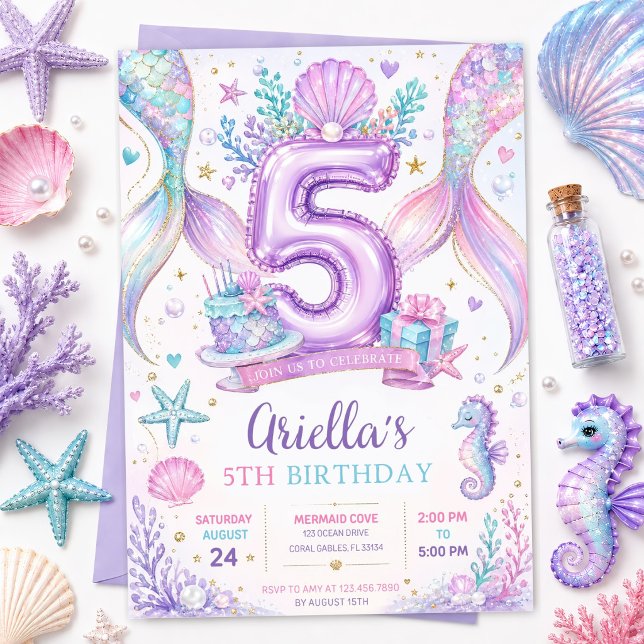 Editable Mermaid 5th Birthday Invitation (Creator Uploaded)