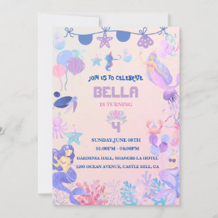 Editable Mermaid Birthday Invitation