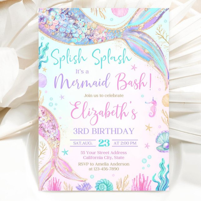 Editable Mermaid Birthday Invitation, Mermaid Invi Invitation (Creator Uploaded)