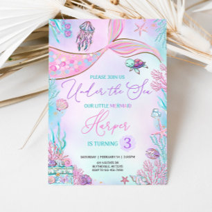 Editable Mermaid Birthday Invitation Mermaid Under