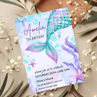 Editable Mermaid Birthday Invitation Pink Mermaid 