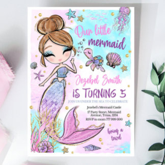 Editable Mermaid Birthday Invitation, Pink Mermaid Invitation