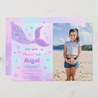 Editable Mermaid Birthday Photo Invitation
