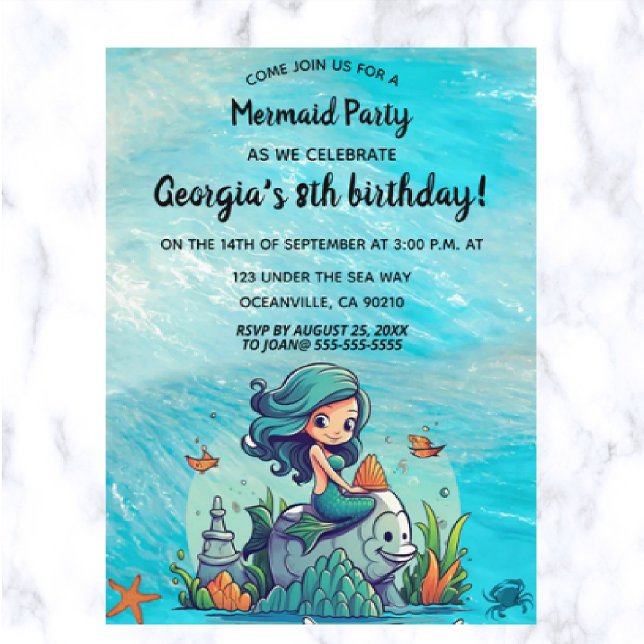 Editable Mermaid Invitation Postcard (Creator Uploaded)