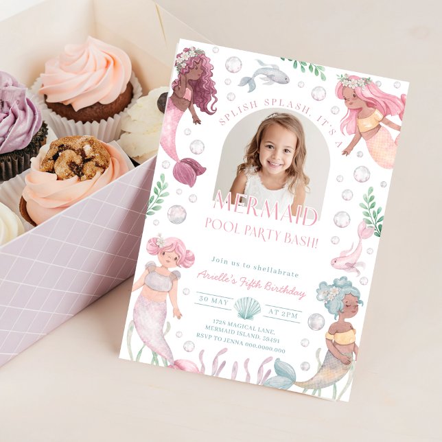 Editable Mermaid Pool Party Invite. Splish Splash  Invitation (Editable Mermaid Pool Party Invite. Splish Splash Invitation
)