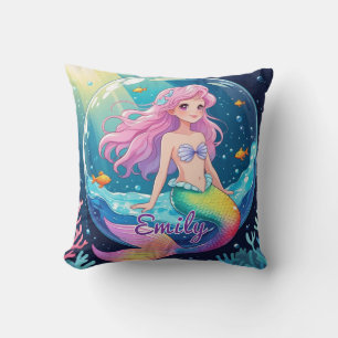 Editable Mermaid Square Pillow – Rainbow Tail