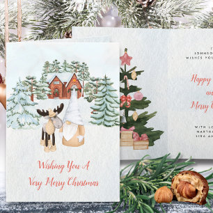 Editable Merry Christmas Gnome Winter Wonderland Holiday Card