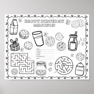 Editable milk cookies Birthday colouring mat  Poster