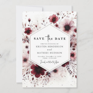 Editable Minimalist Burgundy Wedding Save The Date