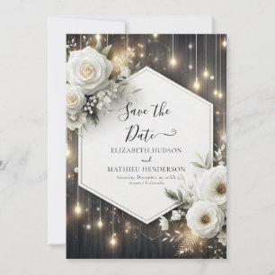 Editable Minimalist White Roses Wedding Save The Date