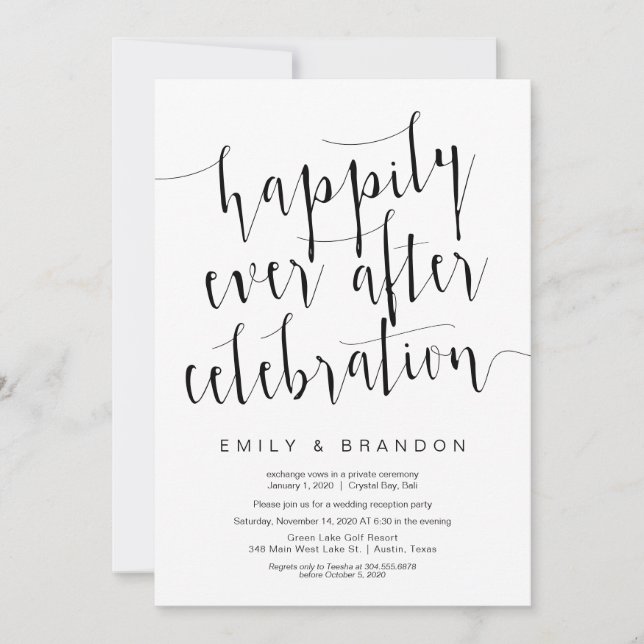 Editable Modern Black Script, Wedding Elopement Invitation (Front)