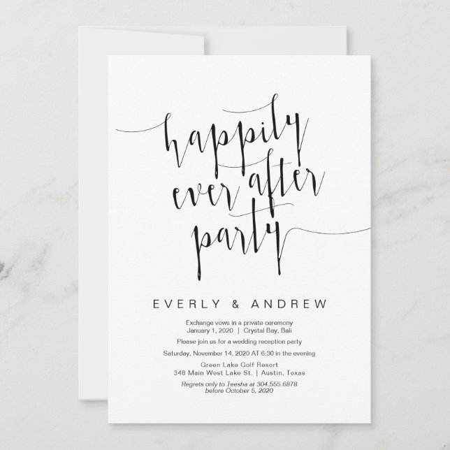 Editable Modern Black Script, Wedding Elopement Invitation (Front)