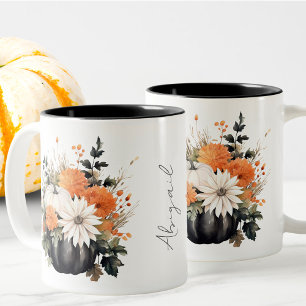 Editable Modern Cute Girly Boho Pumpkin Fall Two-Tone Coffee Mug