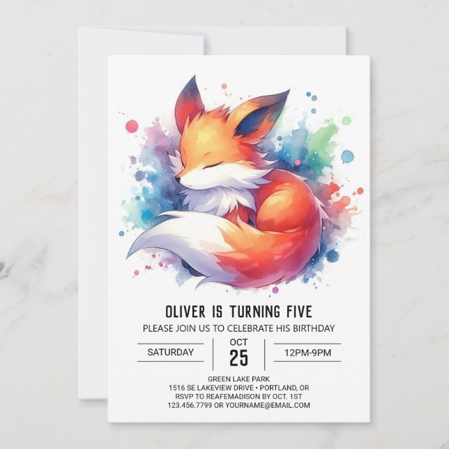  Editable Modern Fox Birthday Invitation (Front)