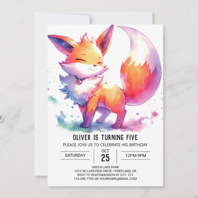 Editable Modern Fox Birthday Invitation (Front)