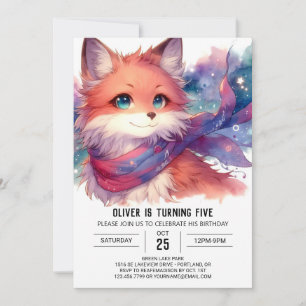 Editable Modern Fox Birthday Invitation