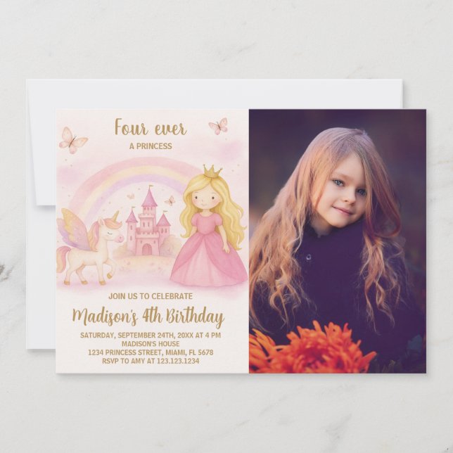 Editable Modern Girl Birthday Card with photo (Front)