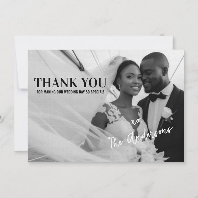 Editable Modern Minimalist Wedding Photo Thank You Card (Front)