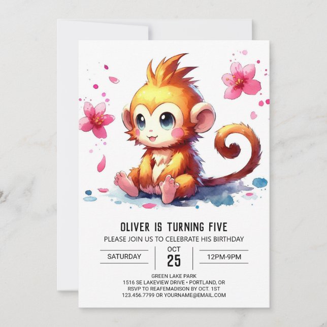 Editable Modern Monkey Birthday Invitation (Front)