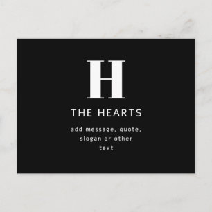 Editable Modern Monogram Name & Message   Black Announcement Postcard