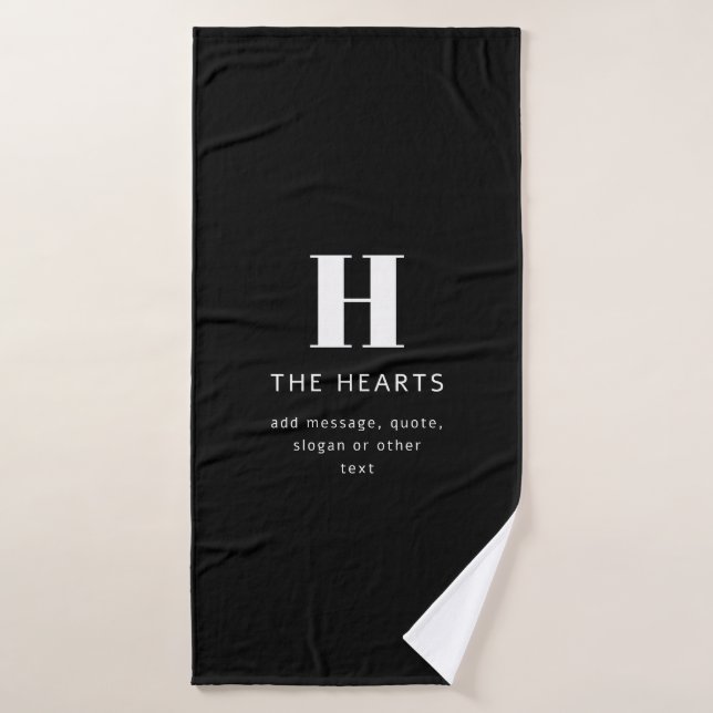 Editable Modern Monogram Name & Message | Black Bath Towel (Bath Towel)