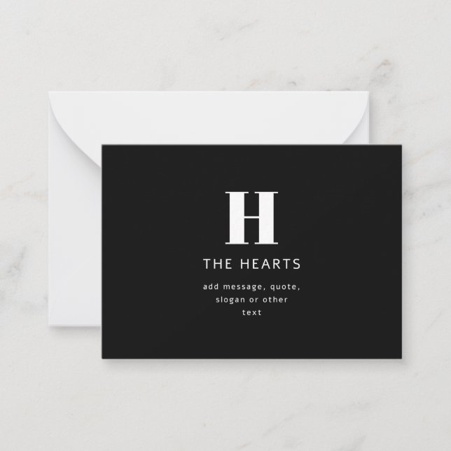 Editable Modern Monogram Name & Message | Black Card (Front)