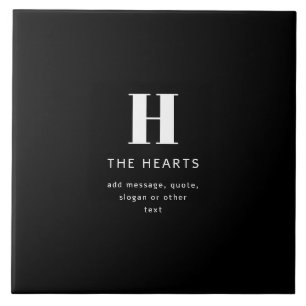 Editable Modern Monogram Name & Message   Black Ceramic Tile