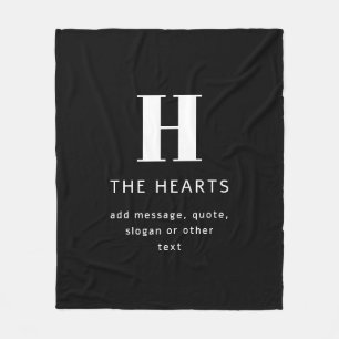 Editable Modern Monogram Name & Message Black Fleece Blanket