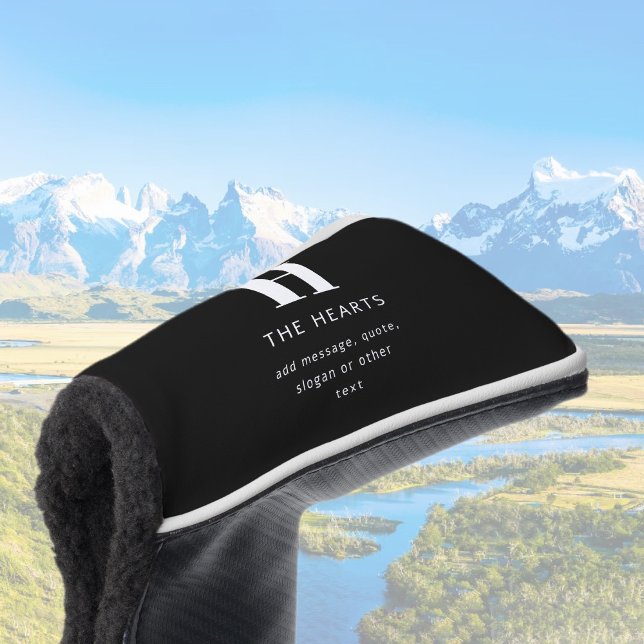 Editable Modern Monogram Name & Message | Black Golf Head Cover (Creator Uploaded)