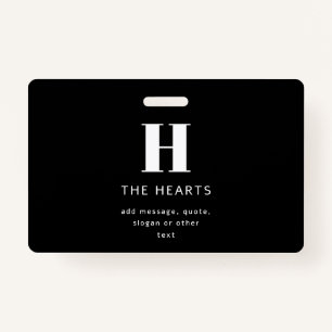 Editable Modern Monogram Name & Message Black ID Badge