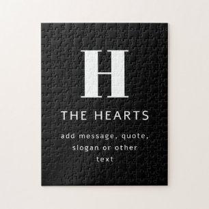 Editable Modern Monogram Name & Message   Black Jigsaw Puzzle