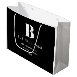 Editable Modern Monogram Name & Message Black Large Gift Bag