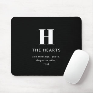 Editable Modern Monogram Name & Message   Black Mouse Pad