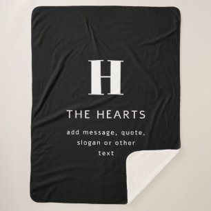 Editable Modern Monogram Name & Message Black Sherpa Blanket