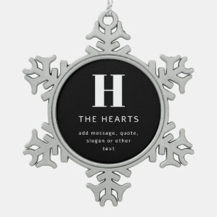 Editable Modern Monogram Name & Message   Black Snowflake Pewter Christmas Ornament