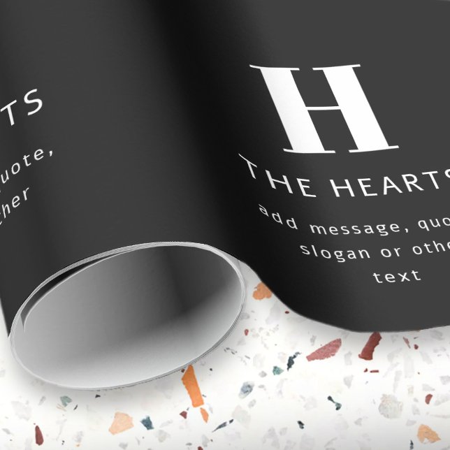 Editable Modern Monogram Name & Message | Black Wrapping Paper (Creator Uploaded)