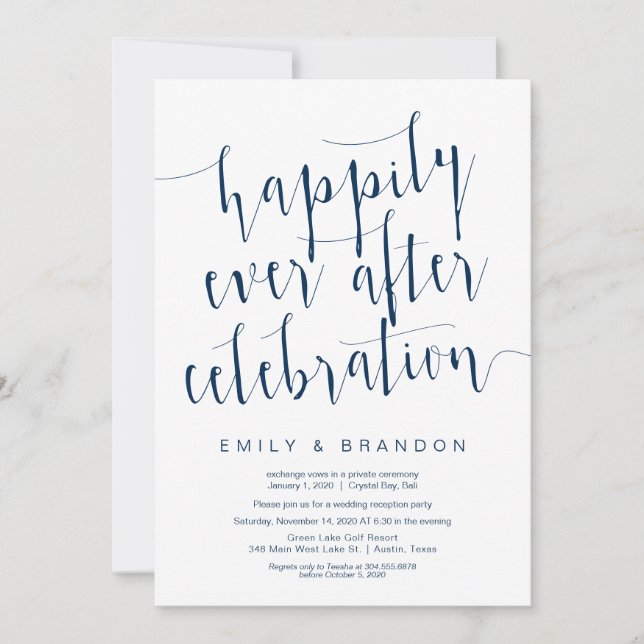 Editable Modern Navy Blue font, Wedding Elopement Invitation (Front)