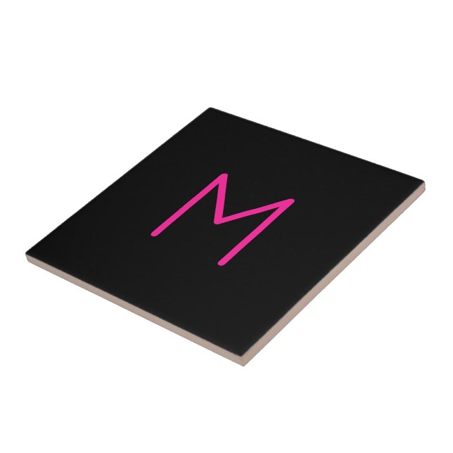Editable Modern Pink & Black Monogram Ceramic Tile (Side)