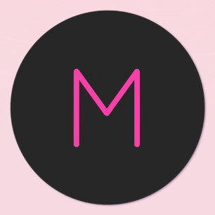Editable Modern Pink & Black Monogram Classic Round Sticker