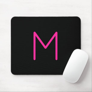 Editable Modern Pink & Black Monogram Mouse Pad